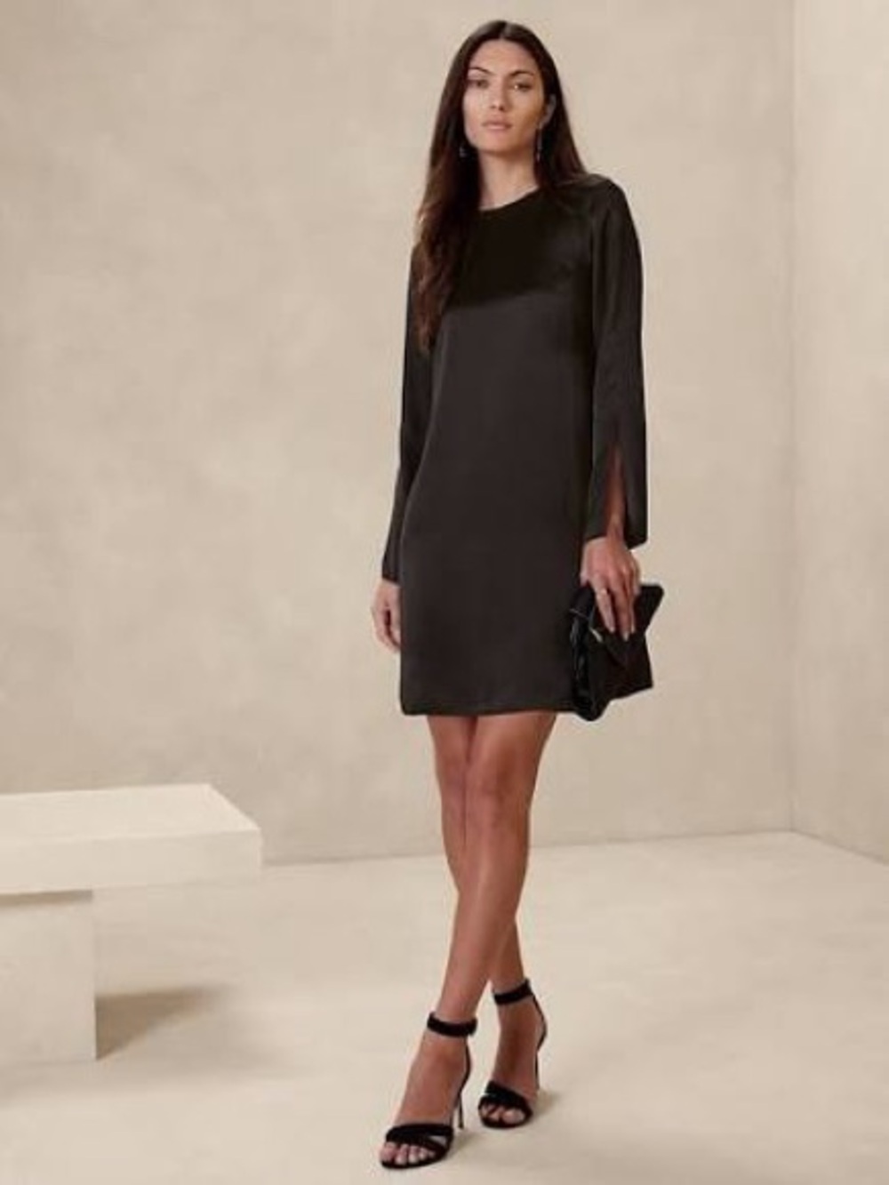 Banana Republic Abril Black 100% Silk Mini Shift Dress S NWT $180